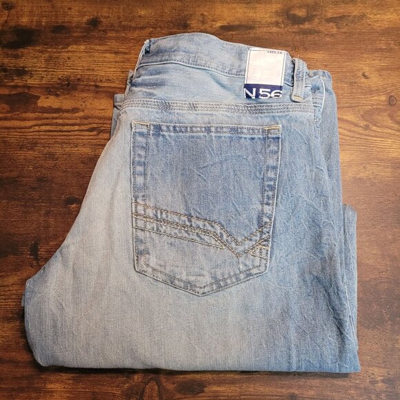 Helix Jeans Mens 34x32 Loose Straight N56 Ripped Medium Light Wash Cotton Denim - Picture 3 of 10